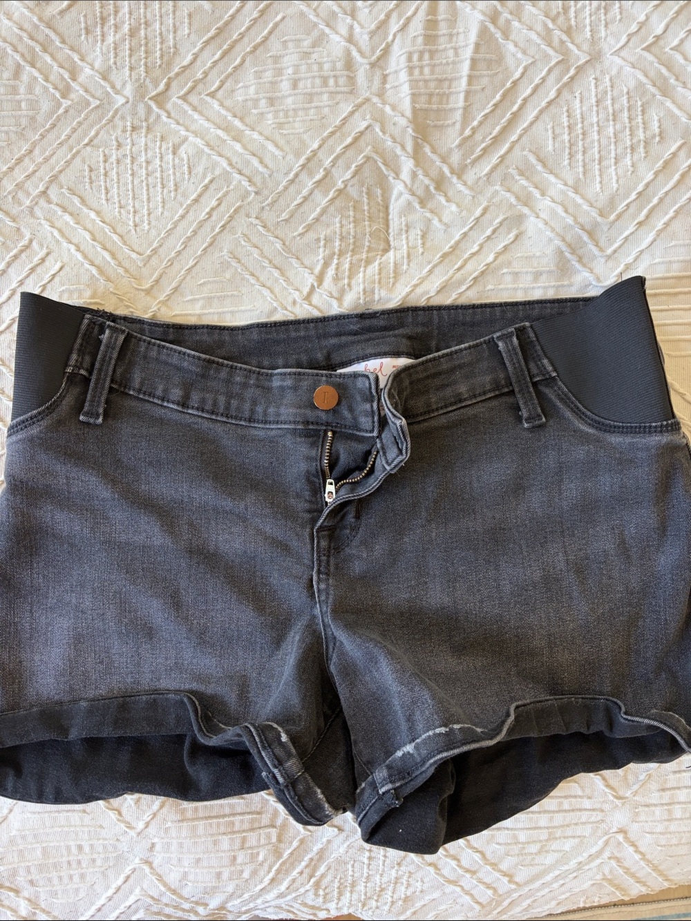 Dark Wash Denim Maternity Shorts with Stretch Panels